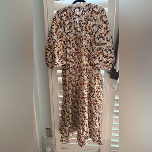 Tory Burch Cream-Trim Jacket with Brown Floral Lining and Yellow & Orange Blooms